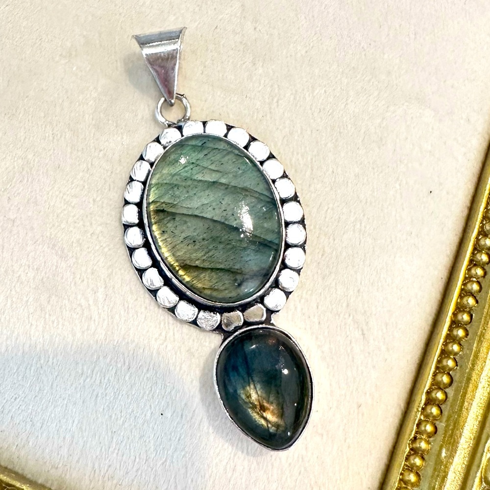Labradorite Sterling Silver 925 Stacked Pendant Gemstone Jewelry